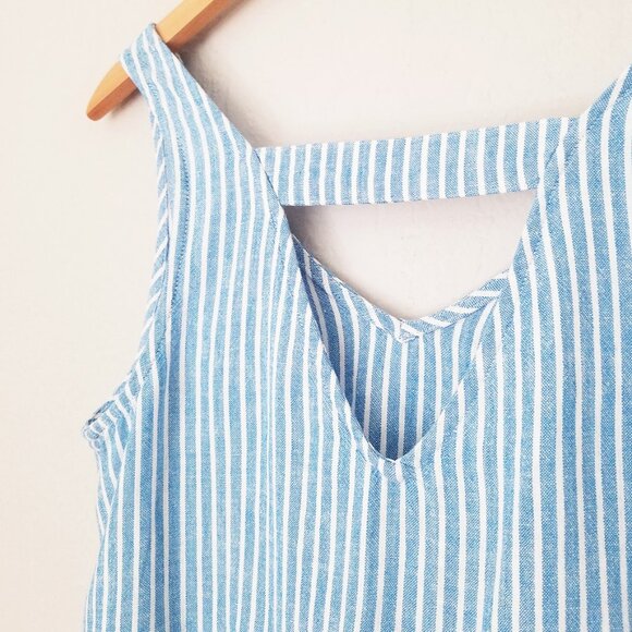 Abound Linen Blend Crop Top S Blue White Striped Peplum Crop Ruffle Sleeveless - Picture 11 of 14